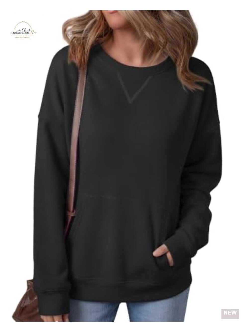 RUMIA Women's Crew Neck Long Sleeve Loose Fit Sweatshirt Kangaroo Pocket